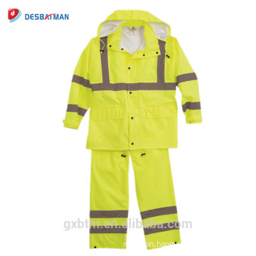 Workable Price 100% Waterproof Raincoat Hooded,Night Work ANSI Class 3 Safety Pocket Rainwear